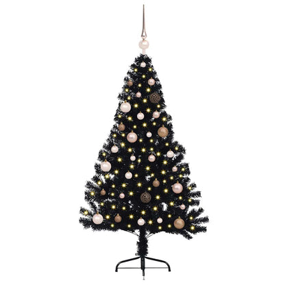 Artificial Pre-lit Christmas Tree PVC 150 cm Black with 60 rose gold balls