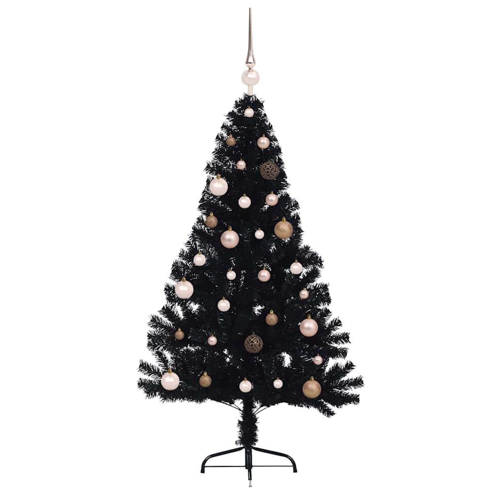 Artificial Pre-lit Christmas Tree PVC 150 cm Black with 60 rose gold balls