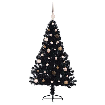 Artificial Pre-lit Christmas Tree PVC 150 cm Black with 60 rose gold balls
