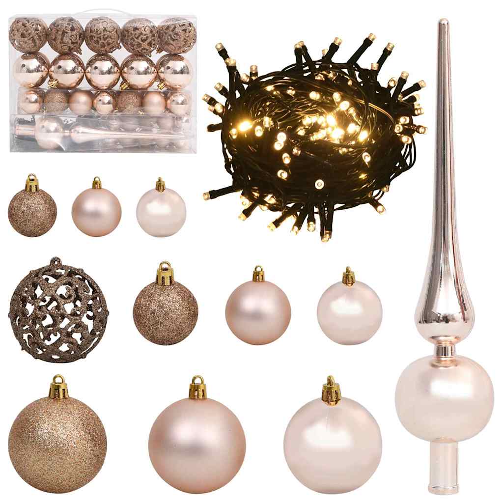 Artificial Pre-lit Christmas Tree PVC 150 cm Black with 60 rose gold balls