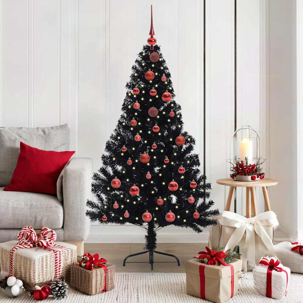 vidaXL Artificial Pre-lit Christmas Tree PVC 150 cm Black