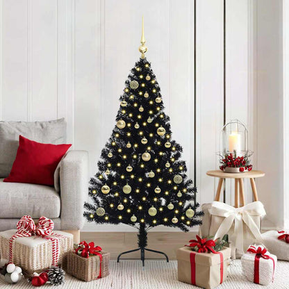 Artificial Pre-lit Christmas Tree PVC 150 cm Black with 61 gold balls