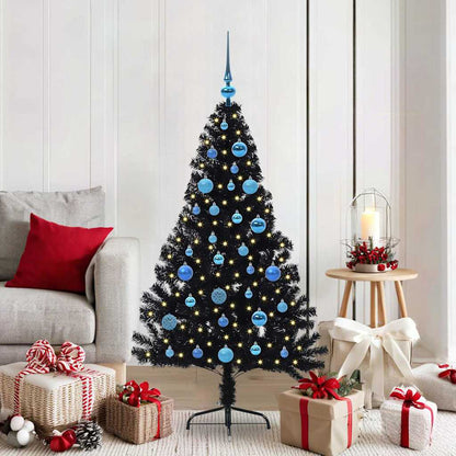 Artificial Pre-lit Christmas Tree PVC 150 cm Black with 61 blue balls