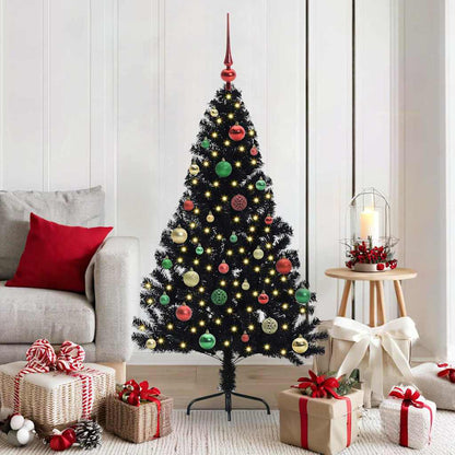 Artificial Pre-lit Christmas Tree PVC 150 cm Black with 61 multicolour balls