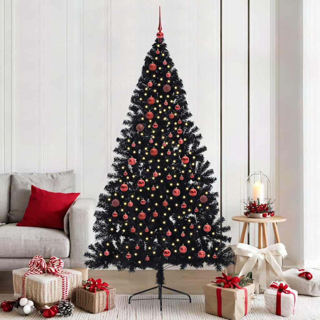 Artificial Pre-lit Christmas Tree PVC 210 cm Black with 120 red balls