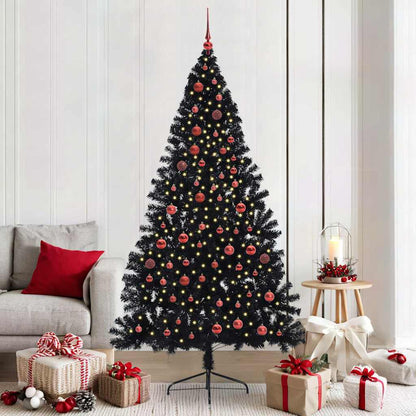 Artificial Pre-lit Christmas Tree PVC 210 cm Black with 120 red balls