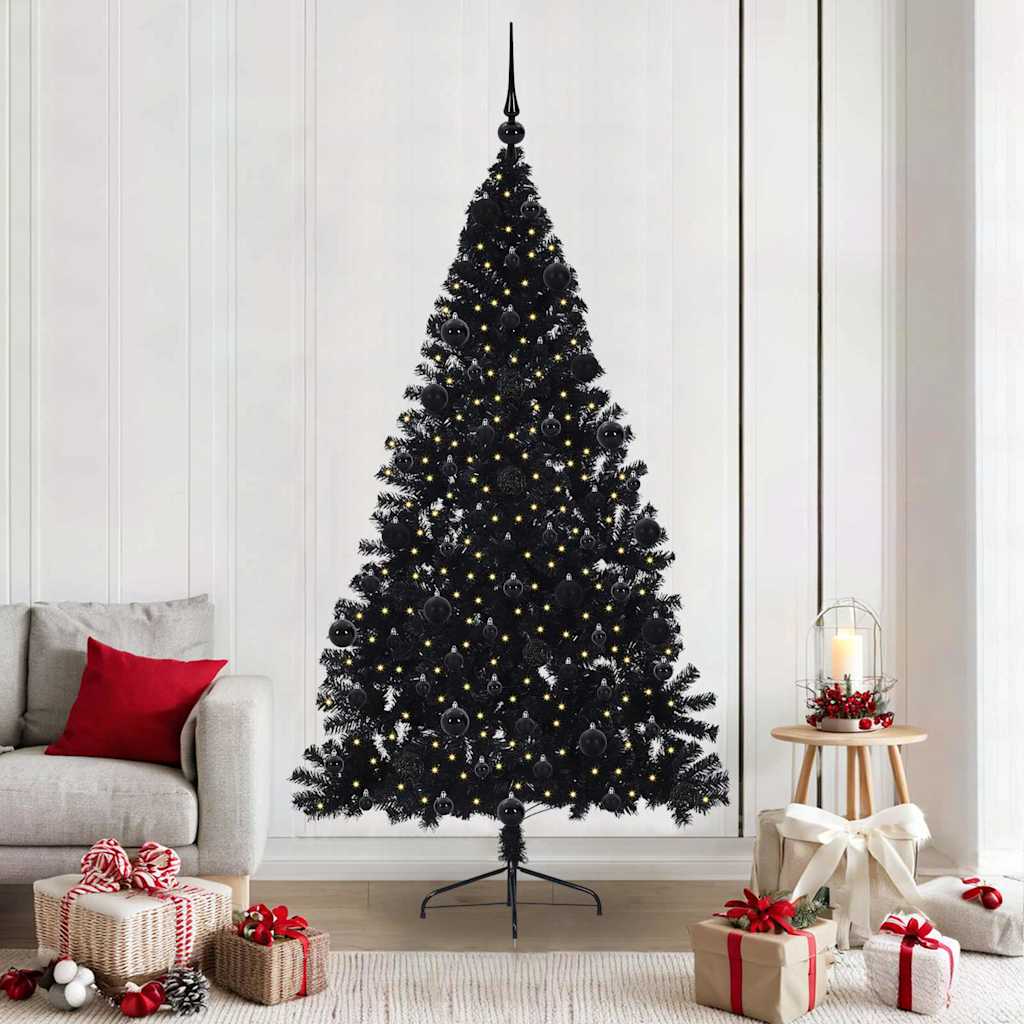 Artificial Pre-lit Christmas Tree PVC 210 cm Black with 120 black balls