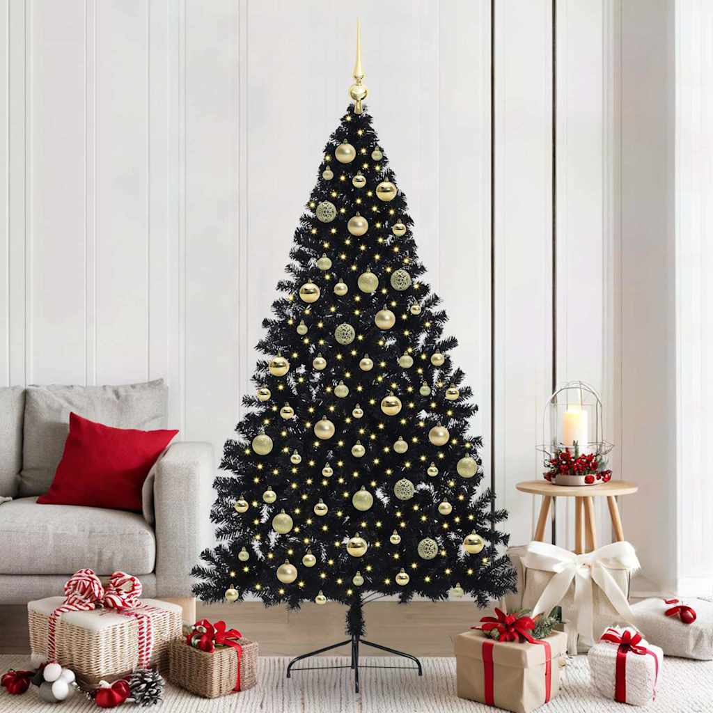 Artificial Pre-lit Christmas Tree PVC 210 cm Black with 120 gold balls