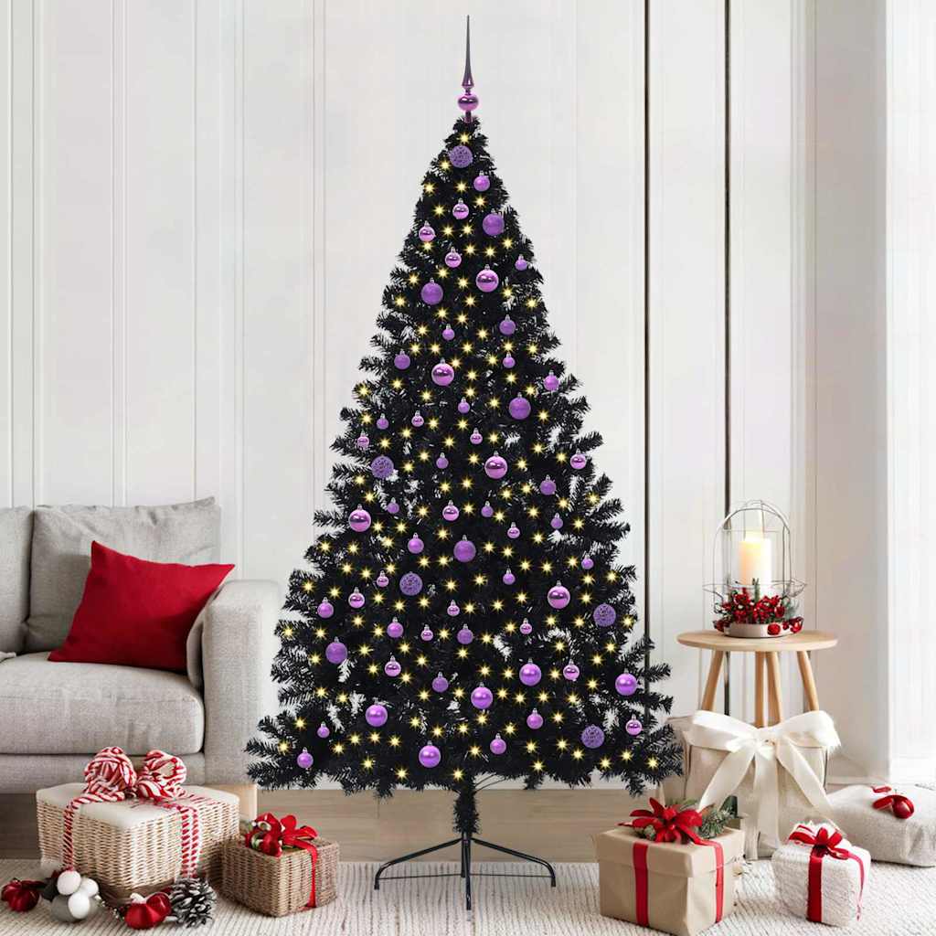 Artificial Pre-lit Christmas Tree PVC 210 cm Black with 120 lilac balls