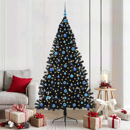 Artificial Pre-lit Christmas Tree PVC 210 cm Black with 120 blue balls