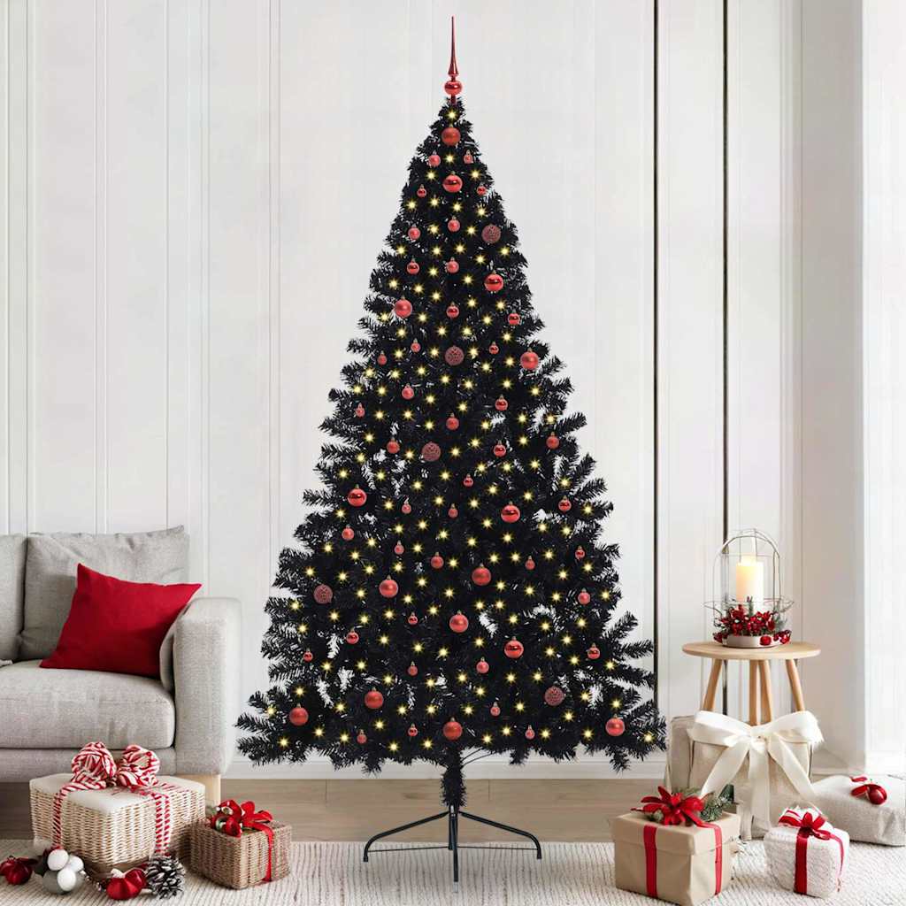 Artificial Pre-lit Christmas Tree PVC 240 cm Black with 120 red balls