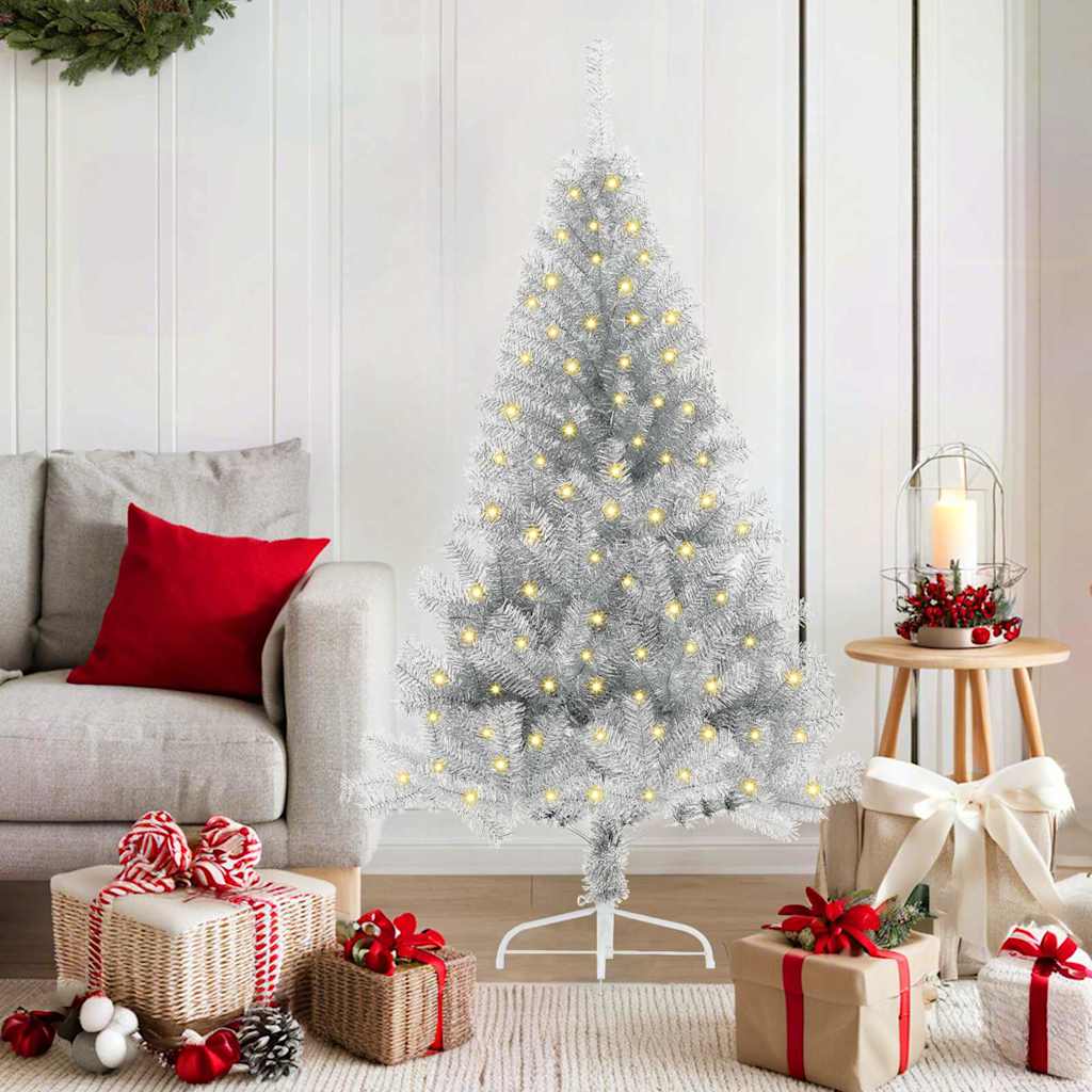 Artificial Pre-lit Christmas Tree PET 150 cm Silver without baubles