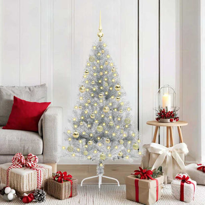 Artificial Pre-lit Christmas Tree PET 150 cm Silver with 61 gold balls
