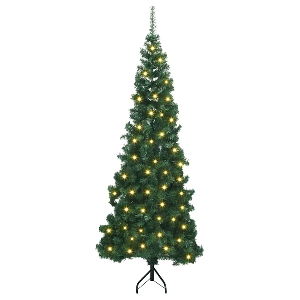 Corner Artificial Christmas Tree Green 180 cm PVC and Metal with 300 LEDs