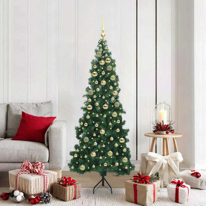 Corner Artificial Christmas Tree Green 180 cm PVC and Metal with 300 LEDs & golden balls