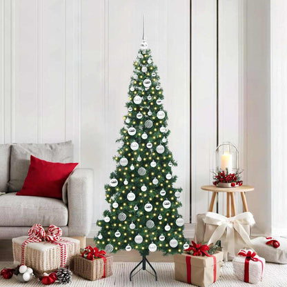 Corner Artificial Christmas Tree Green 180 cm PVC and Metal with 300 LEDs & silver balls