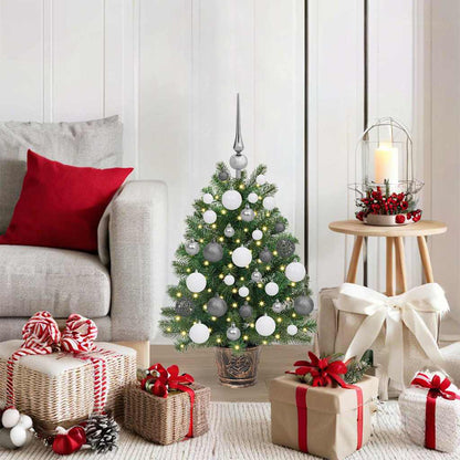 Artificial Christmas Tree Green PE and PVC 75 cm with LEDs &white/grey balls