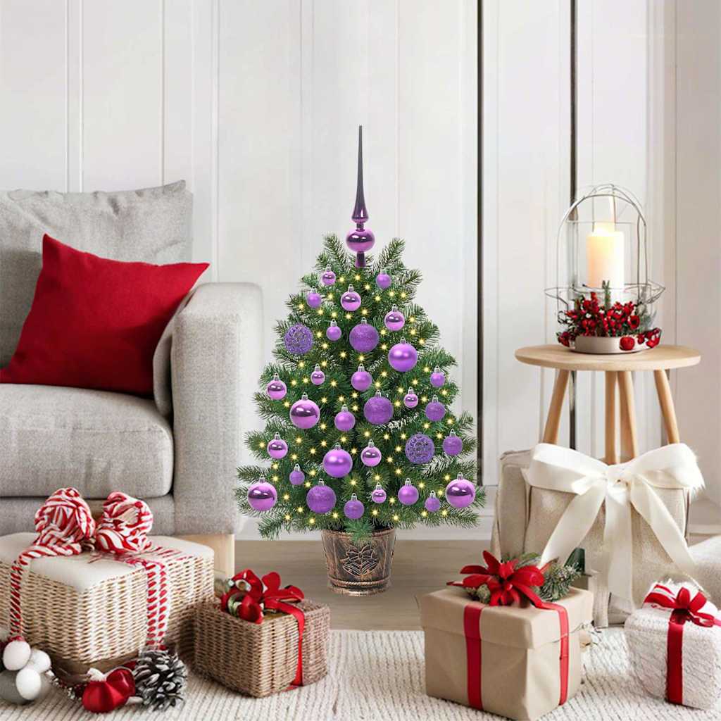 Artificial Christmas Tree Green PE and PVC 75 cm with LEDs &lilac balls