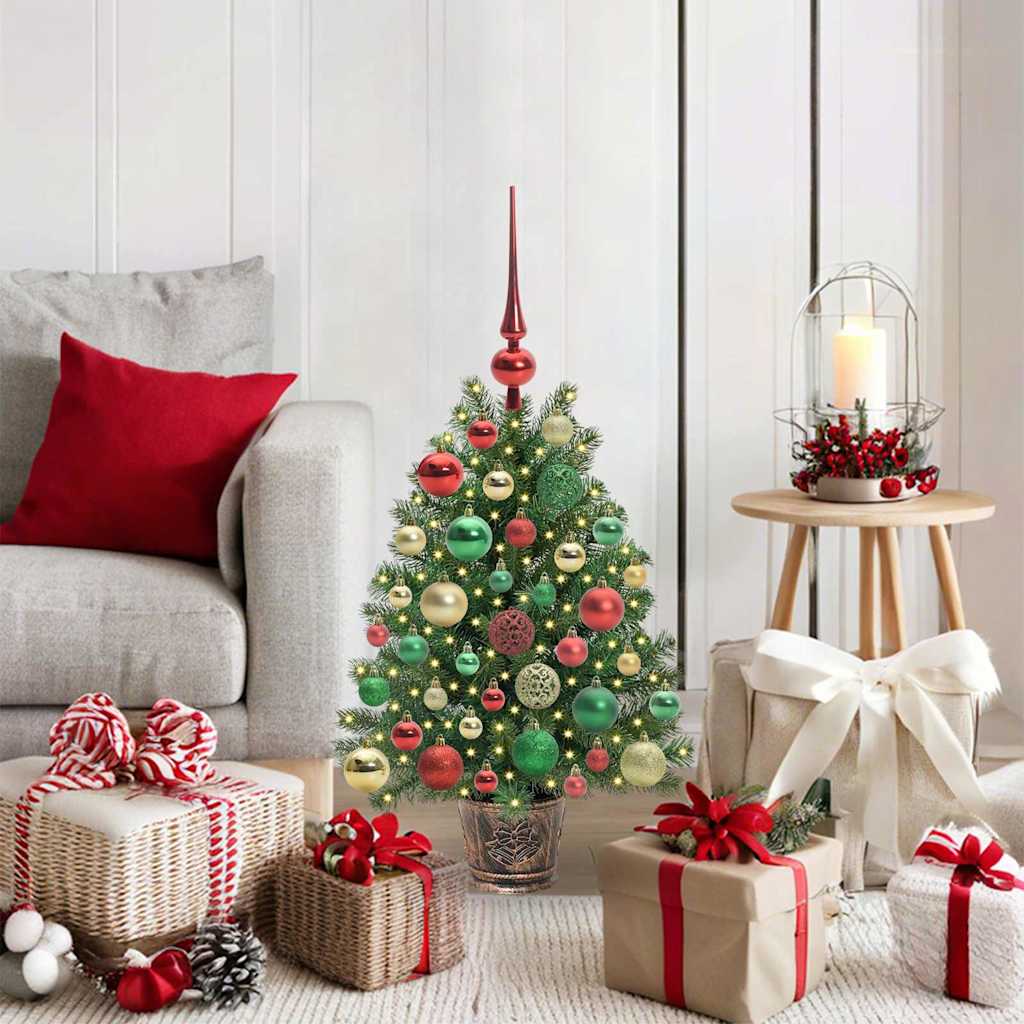 Artificial Christmas Tree Green PE and PVC 75 cm with LEDs &multicolour balls