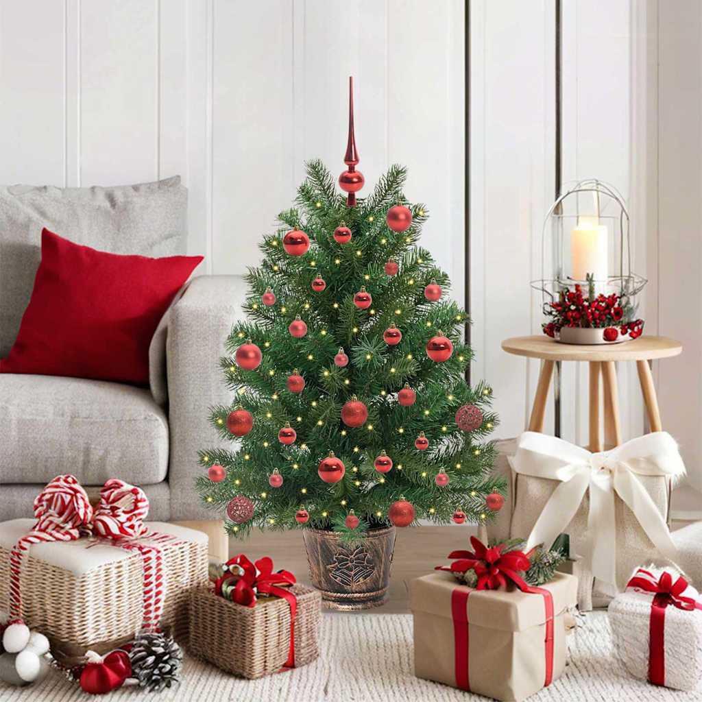 Artificial Christmas Tree Green PE and PVC 95 cm with LEDs &red balls