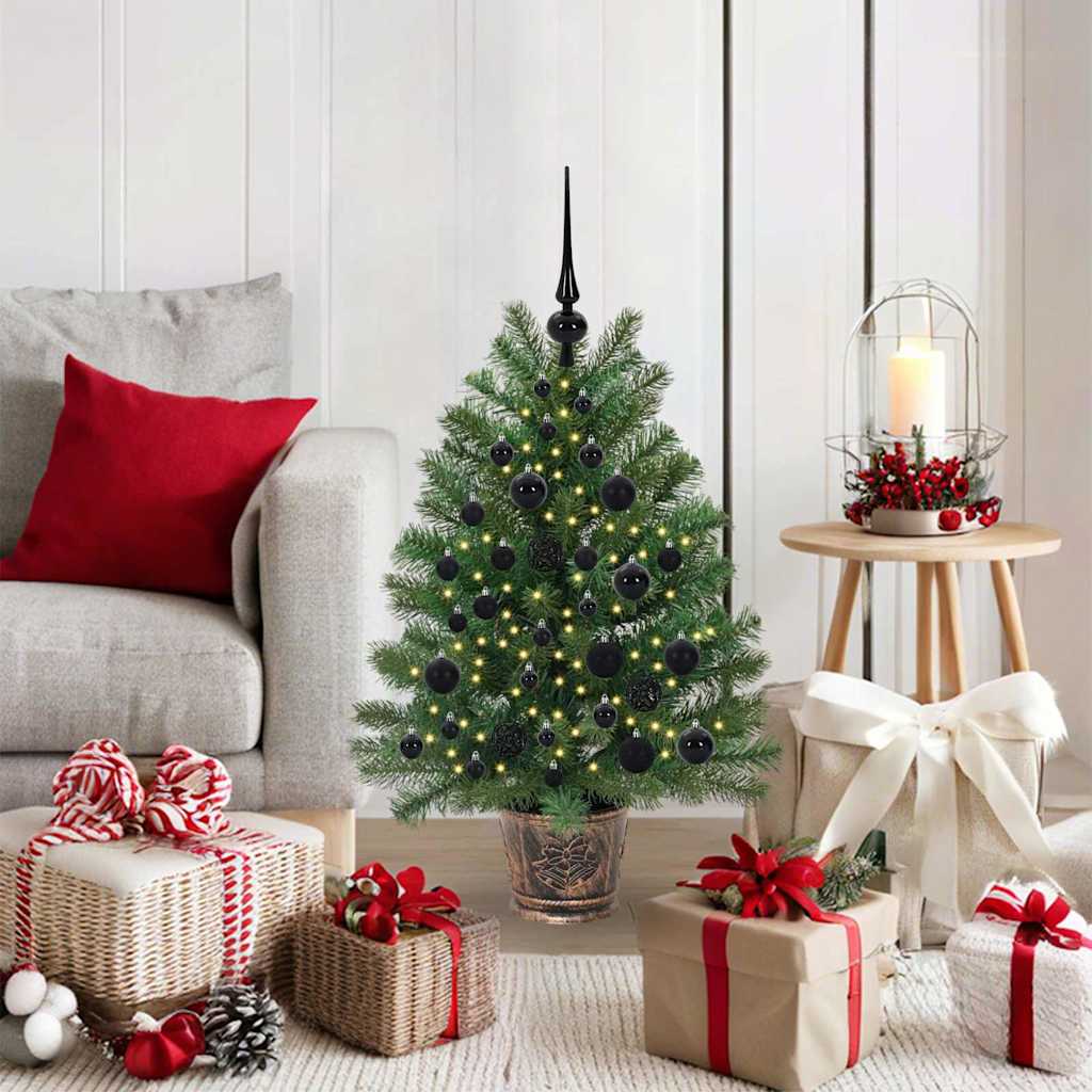 Artificial Christmas Tree Green PE and PVC 95 cm with LEDs &black balls