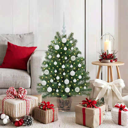 Artificial Christmas Tree Green PE and PVC 95 cm with LEDs &white balls