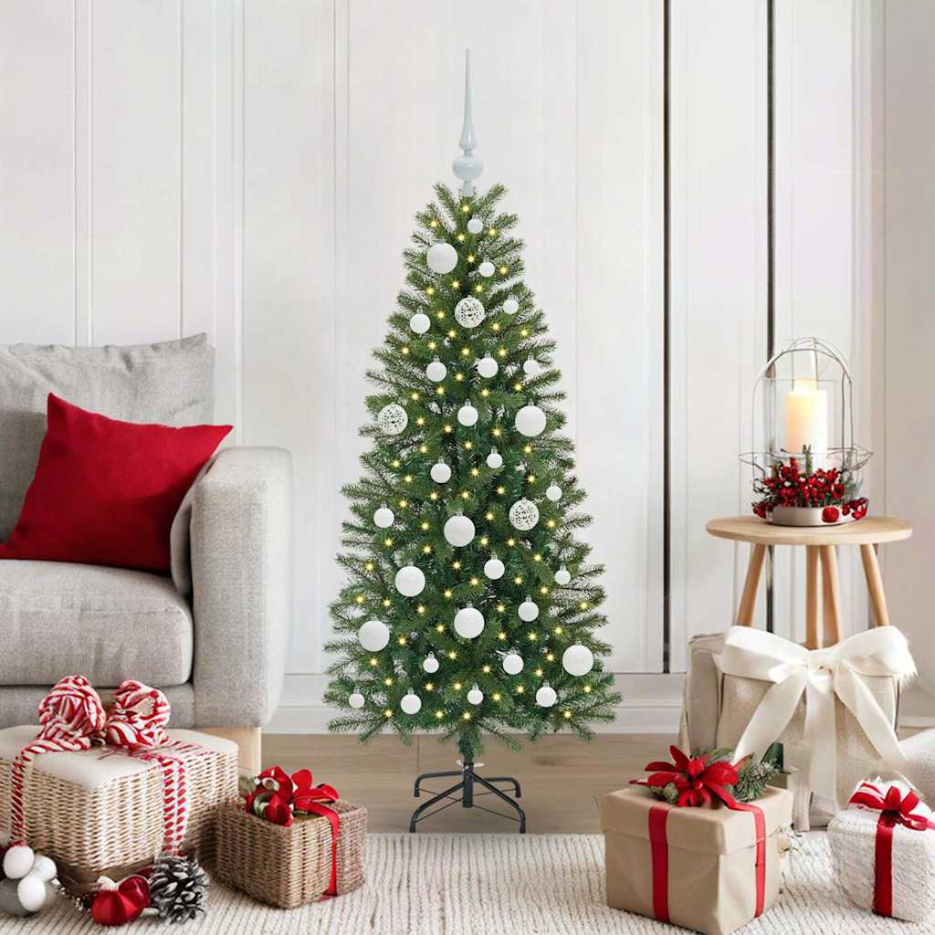 Artificial Christmas Tree Green PE and PVC 120 cm with LEDs &white balls