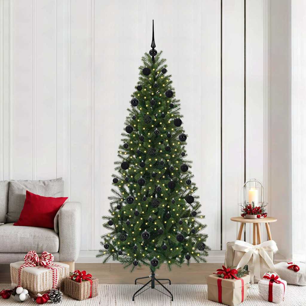 Artificial Christmas Tree Green PE and PVC 210 cm with LEDs &black balls