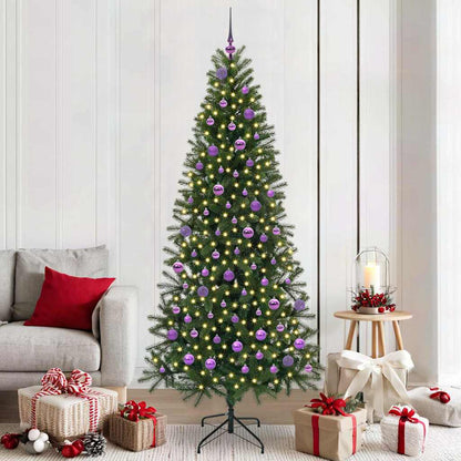 Artificial Christmas Tree Green PE and PVC 210 cm with LEDs &lilac balls