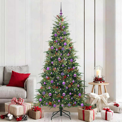 Artificial Hinged Christmas Tree PE and PVC Green 210 cm with LEDs &lilac balls