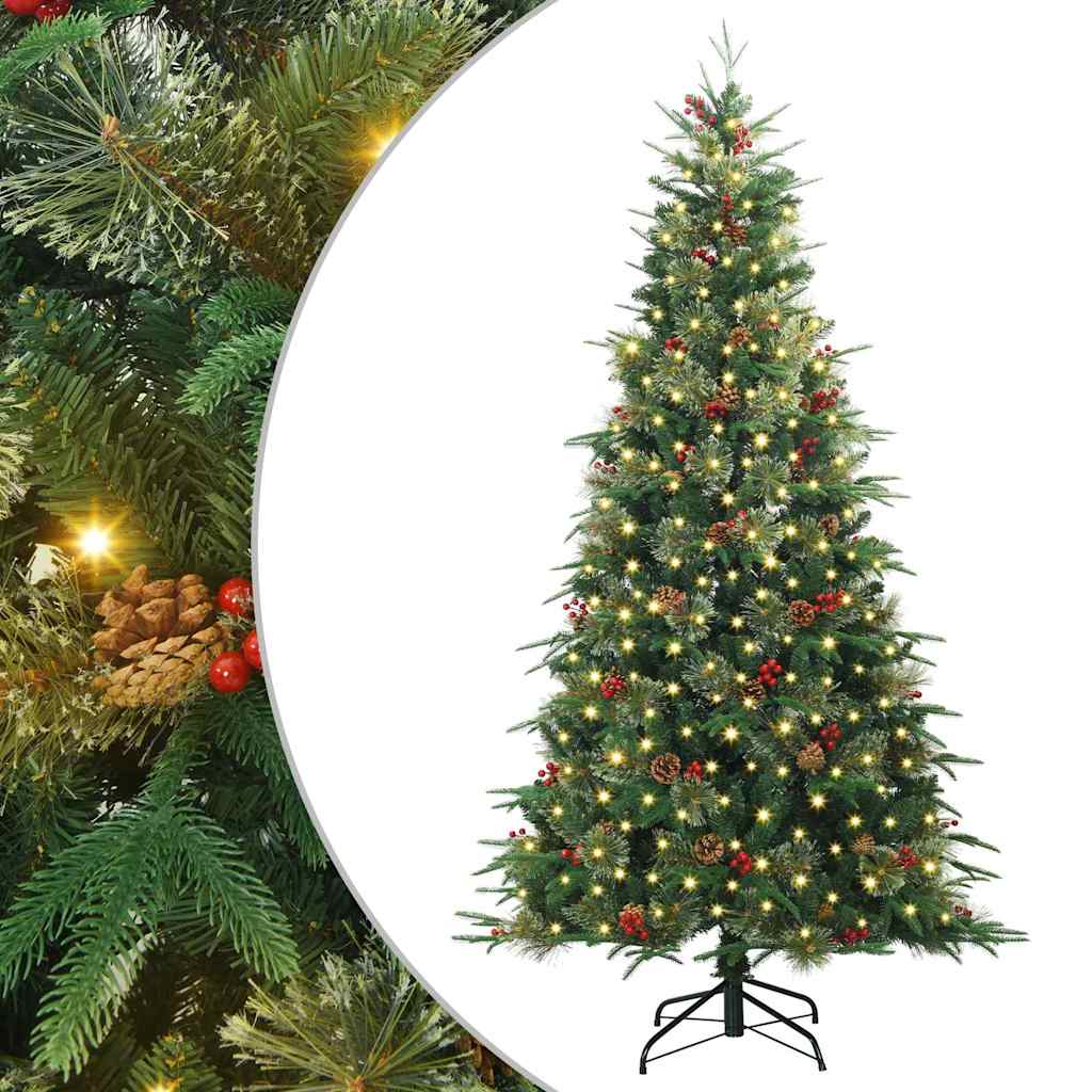 Artificial Hinged Christmas Tree PE and PVC Green 240 cm with LEDs