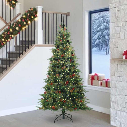 Artificial Hinged Christmas Tree PE and PVC Green 240 cm with LEDs &black balls