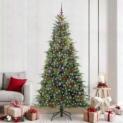 Artificial Hinged Christmas Tree PE and PVC Green 240 cm with LEDs &lilac balls