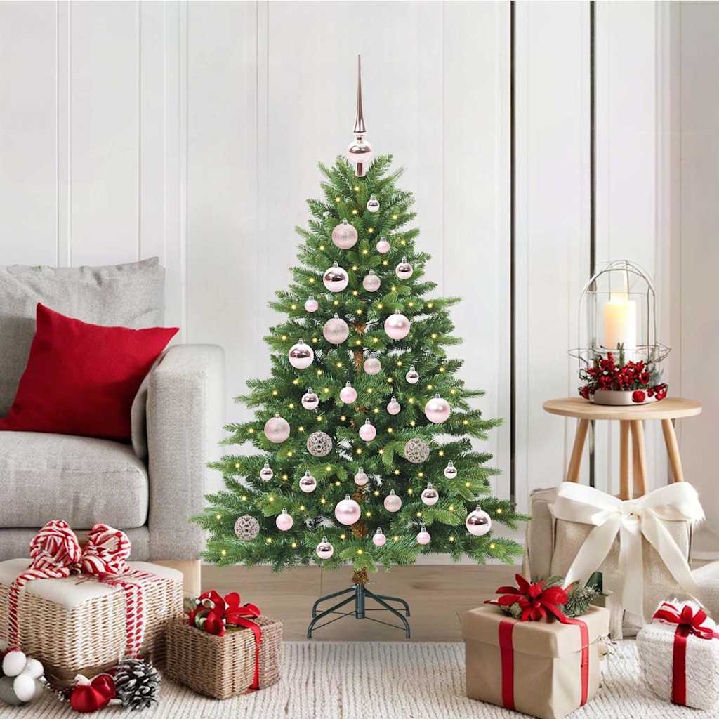 Artificial Christmas Tree with 150 LEDs PE and PVC Green 120 cm with LEDs &pink balls