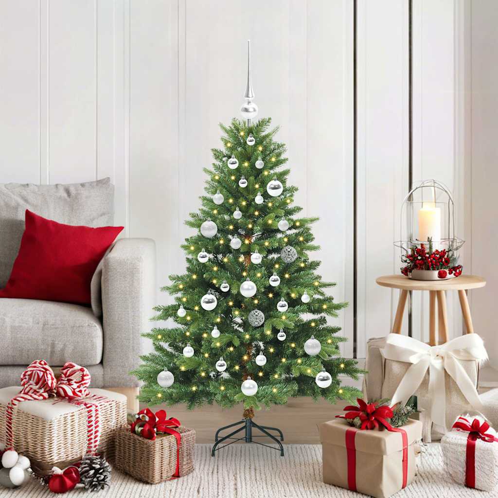 Artificial Christmas Tree with 150 LEDs PE and PVC Green 120 cm with LEDs &silver balls