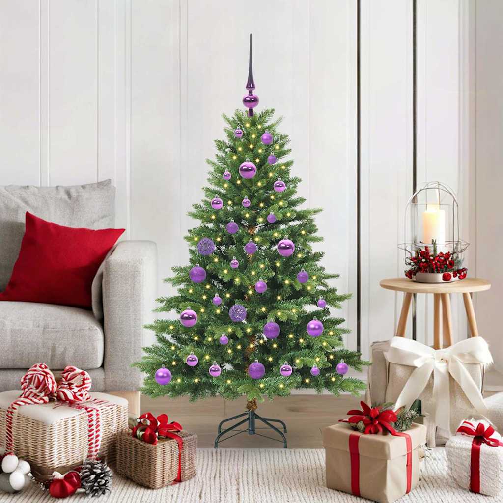 Artificial Christmas Tree with 150 LEDs PE and PVC Green 120 cm with LEDs &lilac balls