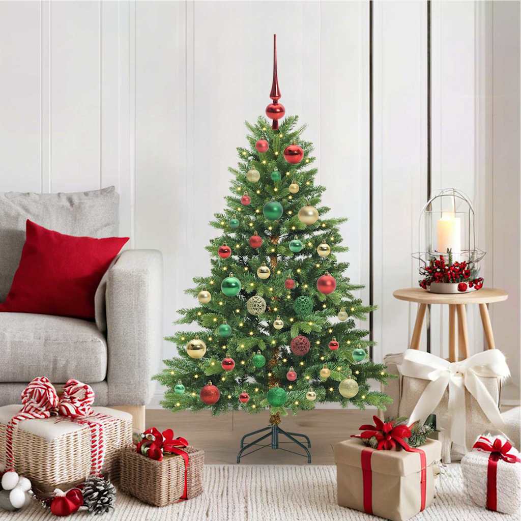 Artificial Christmas Tree with 150 LEDs PE and PVC Green 120 cm with LEDs &multicolour balls