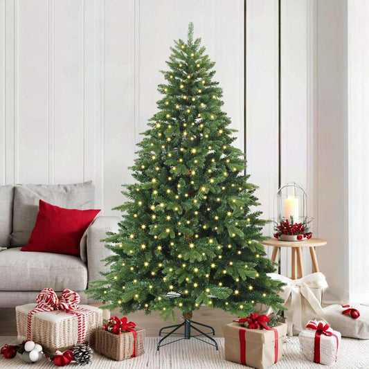 Artificial Christmas Tree with 300 LEDs PE and PVC Green 180 cm with LEDs