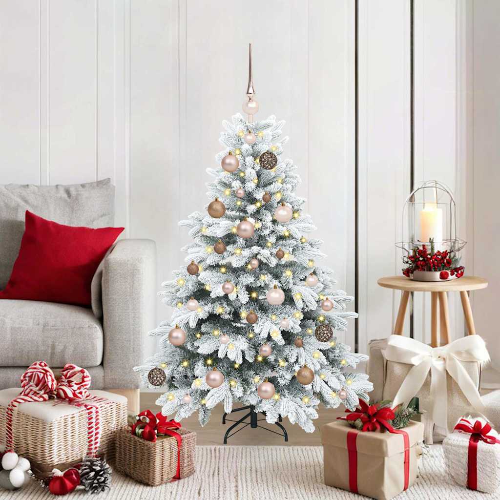 Artificial Christmas Tree with 150 LEDs PE and PVC White 120 cm with LEDs &rose gold balls