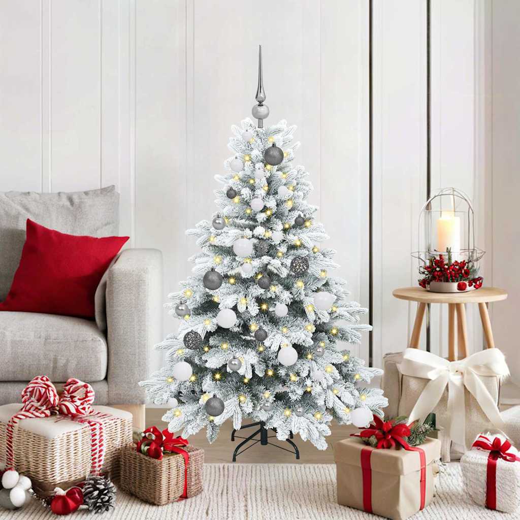 Artificial Christmas Tree with 150 LEDs PE and PVC White 120 cm with LEDs &white/grey balls