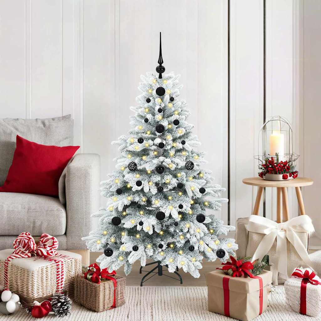 Artificial Christmas Tree with 150 LEDs PE and PVC White 120 cm with LEDs &black balls