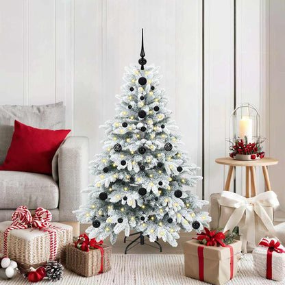 Artificial Christmas Tree with 150 LEDs PE and PVC White 120 cm with LEDs &black balls
