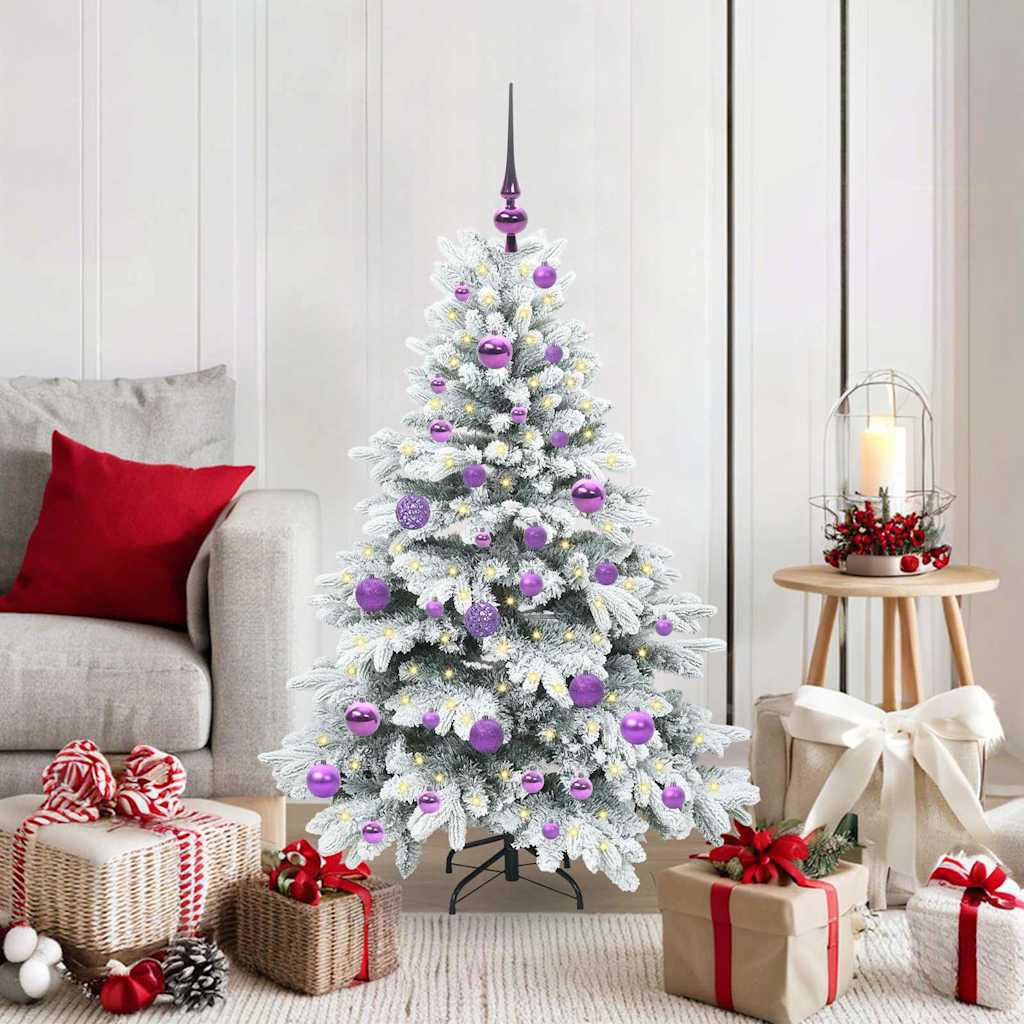 Artificial Christmas Tree with 150 LEDs PE and PVC White 120 cm with LEDs &lilac balls
