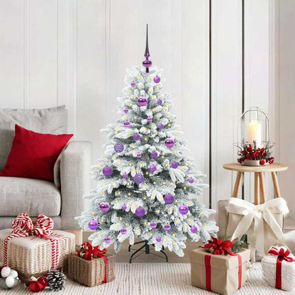Artificial Christmas Tree with 150 LEDs PE and PVC White 120 cm with LEDs &lilac balls