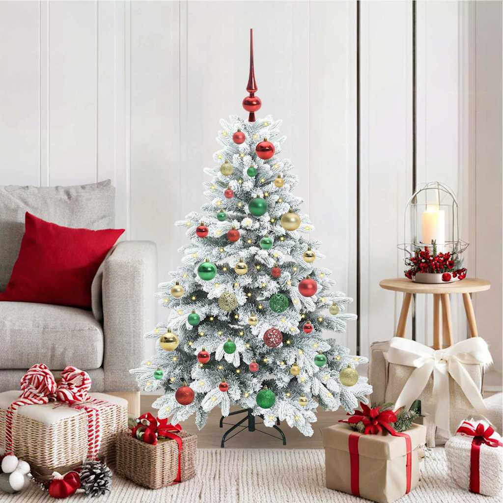 Artificial Christmas Tree with 150 LEDs PE and PVC White 120 cm with LEDs &multicolour balls