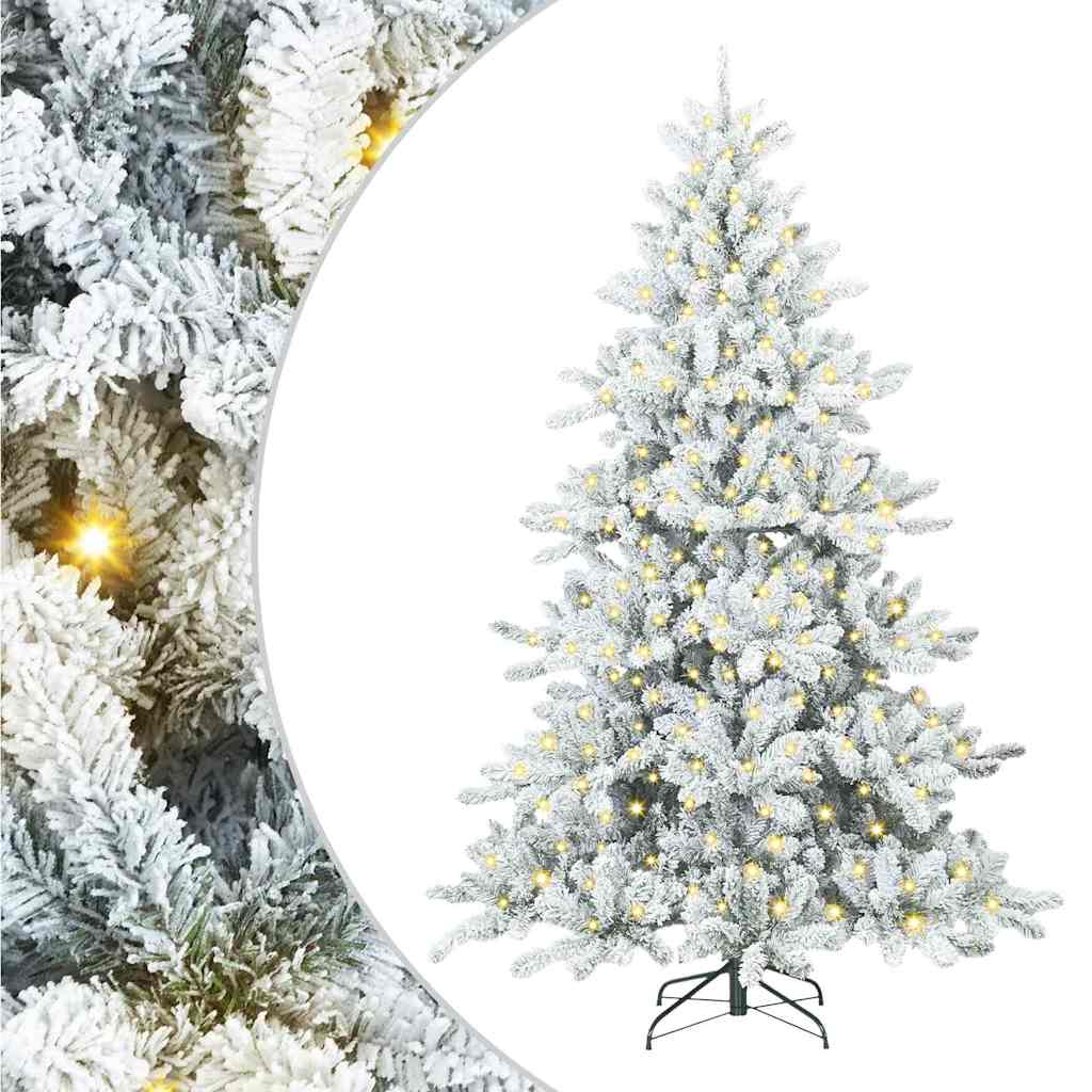 Artificial Hinged Christmas Tree PVC and Steel White 210 cm with LEDs