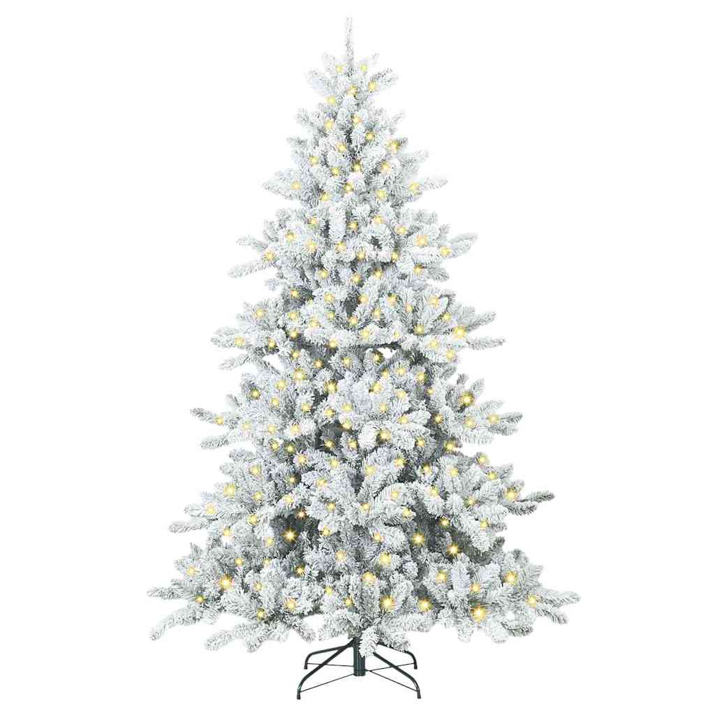 Artificial Hinged Christmas Tree PVC and Steel White 210 cm with LEDs