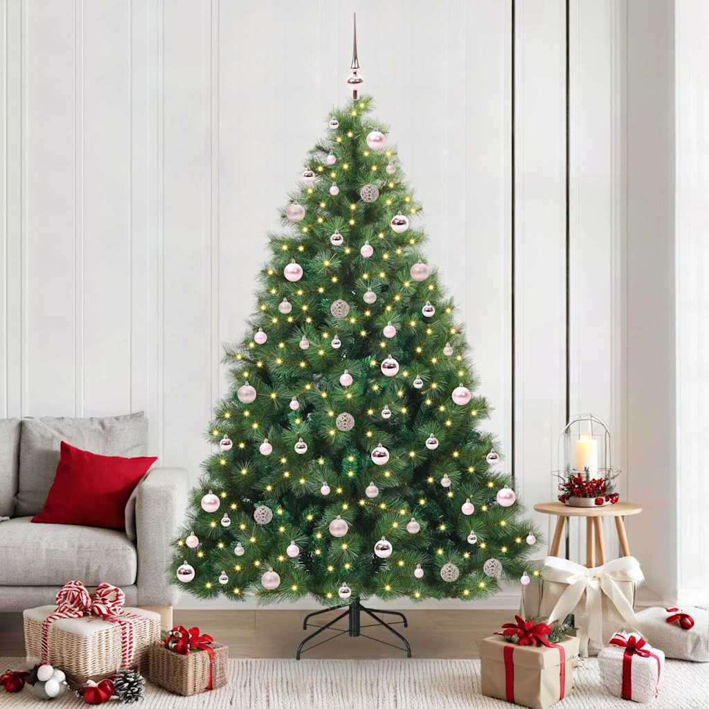 Artificial Christmas Tree with 300 LEDs PE and PVC Green 210 cm with LEDs &pink balls