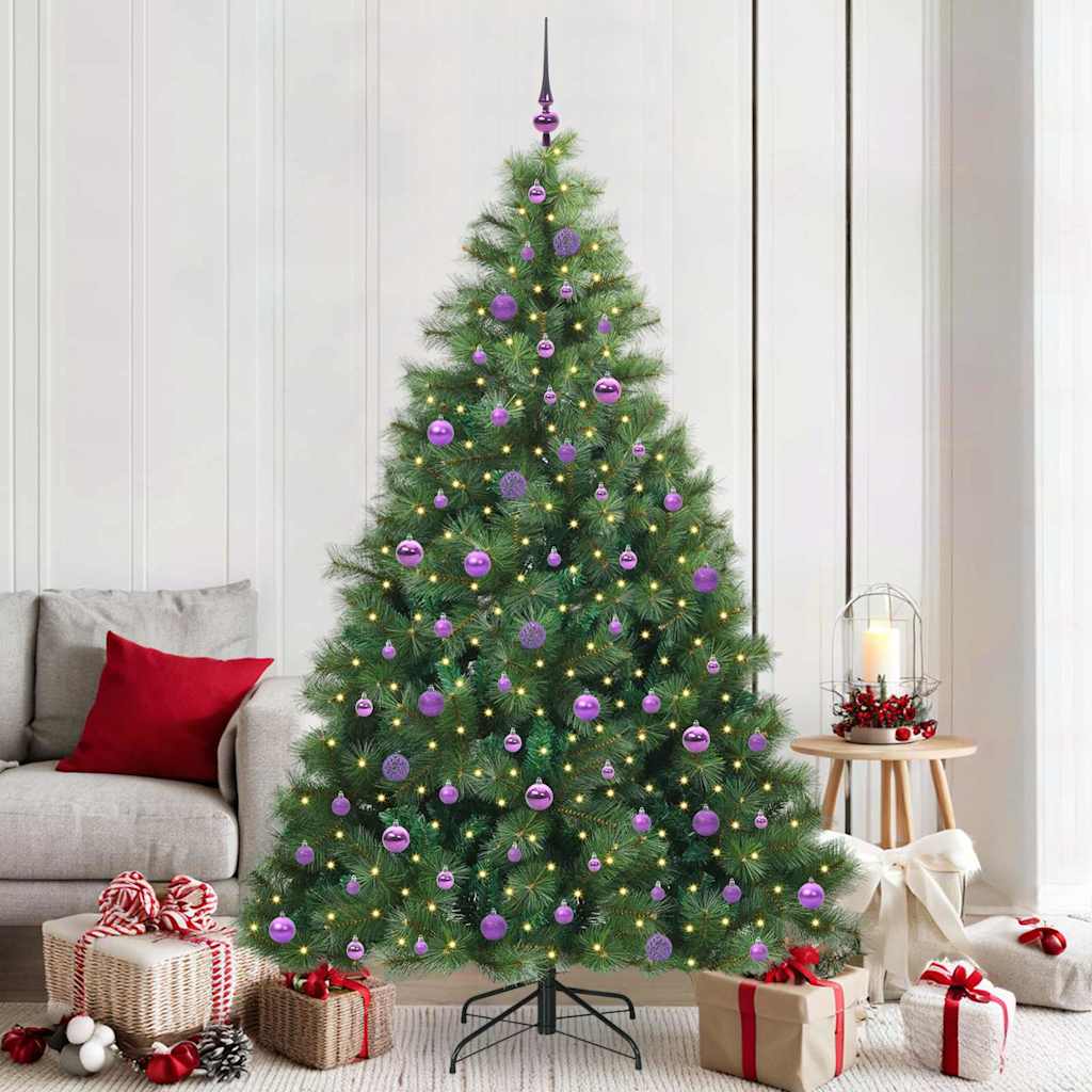 Artificial Christmas Tree with 300 LEDs PE and PVC Green 210 cm with LEDs &lilac balls