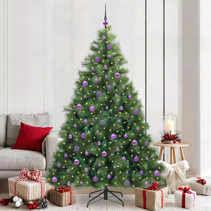 Artificial Christmas Tree with 300 LEDs PE and PVC Green 210 cm with LEDs &lilac balls